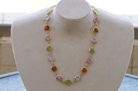 COLORFUL NECKLACE, Crystal Necklace, Chanel Style Jewelry, Long Boho Necklace, Green Yellow Brown Pink Necklace, Best Friend Gift, Christmas
