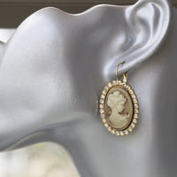 GOLD CAMEO EARRINGS, Bronze Cameo Earrings, oval cameo earrings, Rebeka Romantic Earrings, Antique Cameo Jewelry, Rustic Vintage Wedding