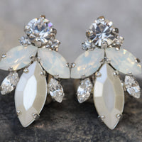 PEARL BRIDAL EARRINGS, Clip on Wedding Earrings, Rebeka  White Opal Earrings,pearl stud earrings, bridesmaid Set of 5,6,7,8,9 Earrings