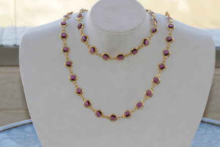 PURPLE GOLD NECKLACE, Rebeka Necklace, Amethyst  Necklace, Double layer Necklace, Womens Gift, Birthstone Necklace, Channel Inspired, Her