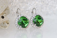 OLIVE GREEN EARRINGS, Rebeka Bridal Earrings, Emerald Jewelry, Drop Dangle Earrings, Silver Emerald Earrings, Square Bridesmaid Earrings