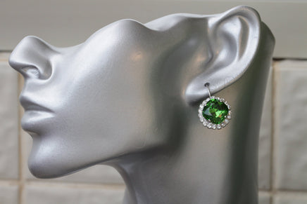 OLIVE GREEN EARRINGS, Rebeka Bridal Earrings, Emerald Jewelry, Drop Dangle Earrings, Silver Emerald Earrings, Square Bridesmaid Earrings