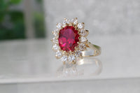 RUBY ENGAGEMENT RING, Cubic Zirconia Classic Promise Ring, July Birthstone Anniversary Ring, Red Stone Alternative Ring, Lady Diana Style
