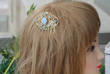 BLUE OPAL HAIR Comb, Bridal Hair Comb, Rhinestone Hair Comb, Lab Opal Accessories ,Turquoise Rebeka ,Wedding Hair Piece,Vintage Hair Comb