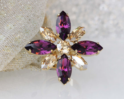 AMETHYST RING, Flower Ring, Rebeka Ring, Multistone Stone Ring, Gold Amethyst Ring, Large Cocktail Ring, Champagne Ring, Gift For Woman
