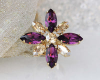 AMETHYST RING, Flower Ring, Rebeka Ring, Multistone Stone Ring, Gold Amethyst Ring, Large Cocktail Ring, Champagne Ring, Gift For Woman