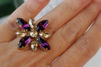 AMETHYST RING, Flower Ring, Rebeka Ring, Multistone Stone Ring, Gold Amethyst Ring, Large Cocktail Ring, Champagne Ring, Gift For Woman