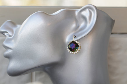 Rainbow Drop Earrings, Green Emerald and Pink Earrings, Peacock Earrings, Bridal Rebeka Earrings, Colorful Earrings,Unique Gift For Her