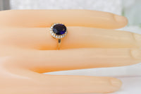 SAPPHIRE RING, oval engagement ring, Blue Stone Ring, Art Deco Ring, Women's Minimalist Ring, Lady D Style, Vintage Ring, Halo Cluster Ring