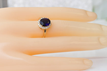 SAPPHIRE RING, oval engagement ring, Blue Stone Ring, Art Deco Ring, Women's Minimalist Ring, Lady D Style, Vintage Ring, Halo Cluster Ring