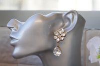 BRIDAL CRYSTAL EARRINGS, White Clear Chandeliers,  Art Deco Earrings, Rebeka Wedding Earrings, Teardrop Bridal Earrings, Drop Earrings