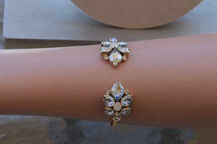 DUSTY BLUE BRACELET, Vintage Powder Blue Bracelet, Old Blue Rebeka,Opal Art Deco Bracelet,Wedding Jewelry,Gold Dusty Bridal Cuff Bracelet