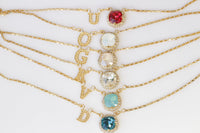 MONOGRAM NECKLACE, Personalized Letter Necklace, Initial Necklace, Bridesmaid Set, Sister Gift, Rebeka Necklace, Mom Birthstone Necklace