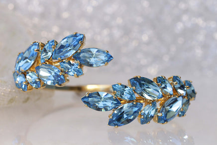 LIGHT BLUE BRACELET, Rebeka Dainty Bracelet, Leaf Bracelet, March Birthstone Bracelet, Something Blue Bridal,Aquamarine Crystal Bracelet