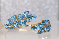 LIGHT BLUE BRACELET, Rebeka Dainty Bracelet, Leaf Bracelet, March Birthstone Bracelet, Something Blue Bridal,Aquamarine Crystal Bracelet