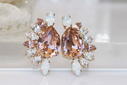 MORGANITE EARRINGS, Blush Bridal Earrings, Statement Earrings, Rebeka Earrings, Blush Opal Earrings, Large Cluster Studs, Gift For Her