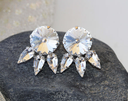 CRYSTAL BRIDAL EARRINGS, White Stud Earrings, Clear Bridal Earrings, Rebeka Earrings,Rhinestone Studs, Bridesmaid Gift Set of 4,5,6,7,8,9