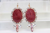 RED AGATE EARRINGS, Gemstone earrings, Rebeka jewelry, Gift For Women,  Art Nouveau Earrings, Blush Pink Wedding, Bridal Maroon Earrings
