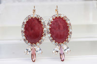 RED AGATE EARRINGS, Gemstone earrings, Rebeka jewelry, Gift For Women,  Art Nouveau Earrings, Blush Pink Wedding, Bridal Maroon Earrings