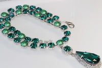 EMERALD Rebeka Necklace, Emerald Drop Pendant Necklace, deep green emerald Statement Necklace, Mother of The Bride Jewelry, Pearl Green