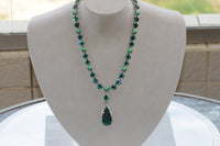 EMERALD Rebeka Necklace, Emerald Drop Pendant Necklace, deep green emerald Statement Necklace, Mother of The Bride Jewelry, Pearl Green