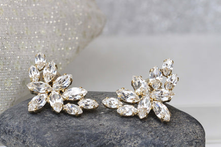 BRIDAL EARRINGS, Sparkly Earrings, Cluster Studs, Clear Crystal Rebeka Earrings, Wedding Earrings For Bride, Rhinestone Rose Gold Earring