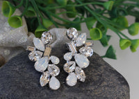 Bridal Opal earrings, White Opal Crystal earrings, Opal Wedding jewelry,Cluster Large Stud earring,Rebeka Unique Earring,Art Deco Earring