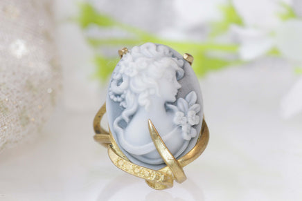 CAMEO RING, Art Deco Boho Ring, Black And White Ring, Gray Cameo Ring, Unique Engagement Ring, Gold Filled Ring, Women's Statement Ring Gift