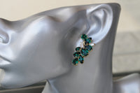 EMERALD EARRINGS, Dark Green Crystal earrings, Emerald Wedding jewelry, Cluster Studs, Bridal Earring, Rebeka Woman Earring,Classic Jewel