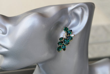 EMERALD EARRINGS, Dark Green Crystal earrings, Emerald Wedding jewelry, Cluster Studs, Bridal Earring, Rebeka Woman Earring,Classic Jewel