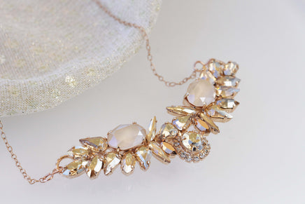 BRIDAL CHAMPAGNE NECKLACE,Wedding Necklace, Wedding Rose Gold Necklace,Rhinestone Rebeka jewelry, Bridal Statement Necklace, Gift For Her