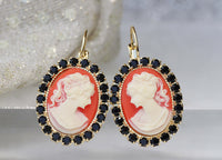 CAMEO EARRINGS, Red And Black Cameo Earrings, Red Ruby Earrings, Romantic Earrings, goth earrings, Retro Jewelry, Jet Rebeka Drop Earring