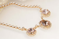 BLUSH NECKLACE, Rebeka Bridal Necklace for Wedding Jewelry, Bridal Pink Necklace, Bride Rose Necklace,Morganite Elegant Necklace,Mom Gift