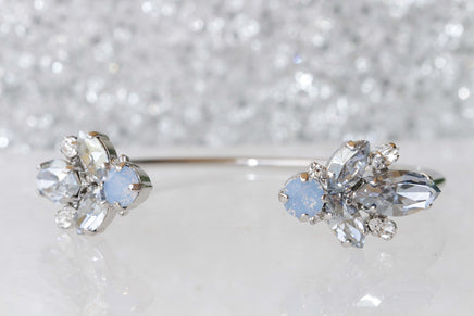DUSTY BLUE BRACELET, Vintage Crystal Cuff ,Bridal Ice Blue Rebeka Bracelet ,Wedding Powder Blue Bracelet ,Bridesmaids Open Bracelet Gift