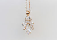 Bridal Necklace, Bridesmaids Pendant, White Crystal Rebeka Necklace,  Clear Crystal Cluster Necklace, Bridal Rose Gold Dainty Necklace