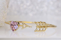 PURPLE HEART BRACELET, Arrow Bracelet,Anniversary Gift , Rebeka Heart Bangle , Light Amethyst Bracelet, Bridal Bracelet, Valentine's Day