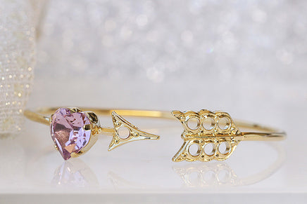 PURPLE HEART BRACELET, Arrow Bracelet,Anniversary Gift , Rebeka Heart Bangle , Light Amethyst Bracelet, Bridal Bracelet, Valentine's Day