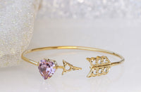 PURPLE HEART BRACELET, Arrow Bracelet,Anniversary Gift , Rebeka Heart Bangle , Light Amethyst Bracelet, Bridal Bracelet, Valentine's Day