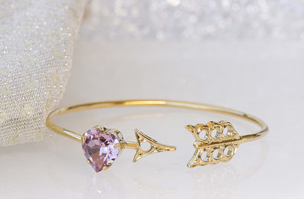 PURPLE HEART BRACELET, Arrow Bracelet,Anniversary Gift , Rebeka Heart Bangle , Light Amethyst Bracelet, Bridal Bracelet, Valentine's Day