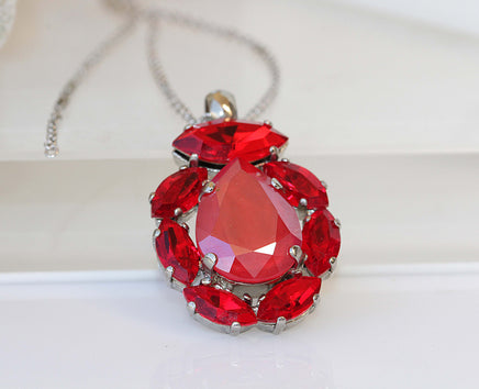 RED NECKLACE, Ruby Red Necklace, Rebeka Pendant, Mother's Necklace, Anniversary Necklace, Evening Red Coral Necklace, Goddess Necklace