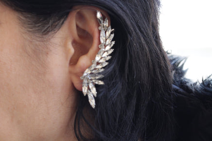 Crystal EAR CLIMBER EARRINGS, Bridal Climbing Earrings, Clear Statement Ear Crawler, Bridal Ear climber, Statement Rebeka Bride Earrings,