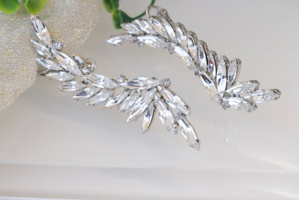 Crystal EAR CLIMBER EARRINGS, Bridal Climbing Earrings, Clear Statement Ear Crawler, Bridal Ear climber, Statement Rebeka Bride Earrings,