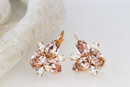 BLUSH BRIDESMAID EARRINGS, Wedding Pink Jewelry, Rebeka Earrings, Drop Leverback Earrings, Bridal Rose Gold Earrings, Morganite Earrings