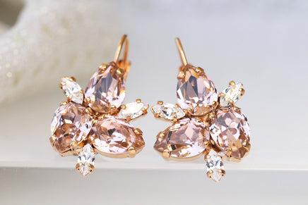 BLUSH BRIDESMAID EARRINGS, Wedding Pink Jewelry, Rebeka Earrings, Drop Leverback Earrings, Bridal Rose Gold Earrings, Morganite Earrings