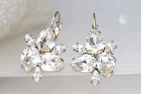 CLEAR CRYSTAL Bridal Earrings, Silver Earrings, Rebeka Earrings, Bridal Crystal Drop Earrings, Bridesmaid Earrings Gift, Cluster Earrings