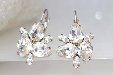CLEAR CRYSTAL Bridal Earrings, Silver Earrings, Rebeka Earrings, Bridal Crystal Drop Earrings, Bridesmaid Earrings Gift, Cluster Earrings