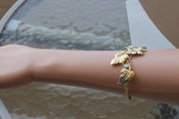 LEAVES BRACELET, Clover Bracelet, Leaf Gold Bracelet, White Opal Rebeka Cuff Bracelet, Bridal Statement Cuff, Braided Boutique Bracelet