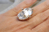COCKTAIL RING, Art Deco Ring, Rebeka Crystal Ring, Unique Long Stone Ring, Asymmetric Ring, Rhinestone Woman's Ring, large Sparkling Ring