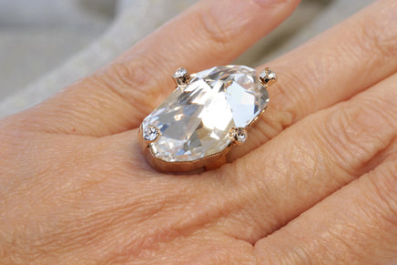 COCKTAIL RING, Art Deco Ring, Rebeka Crystal Ring, Unique Long Stone Ring, Asymmetric Ring, Rhinestone Woman's Ring, large Sparkling Ring