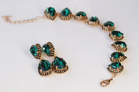 Emerald Jewelry Set, baroque jewelry set, Bridesmaid Gift , Dark Green Rebeka Wedding Set, Earrings Bracelet Set, Black Green Chandeliers